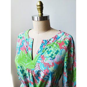 NWOT Lilly Pulitzer Elsa Silk Long Sleeve Tunic Dress Checking In Resort, 12
